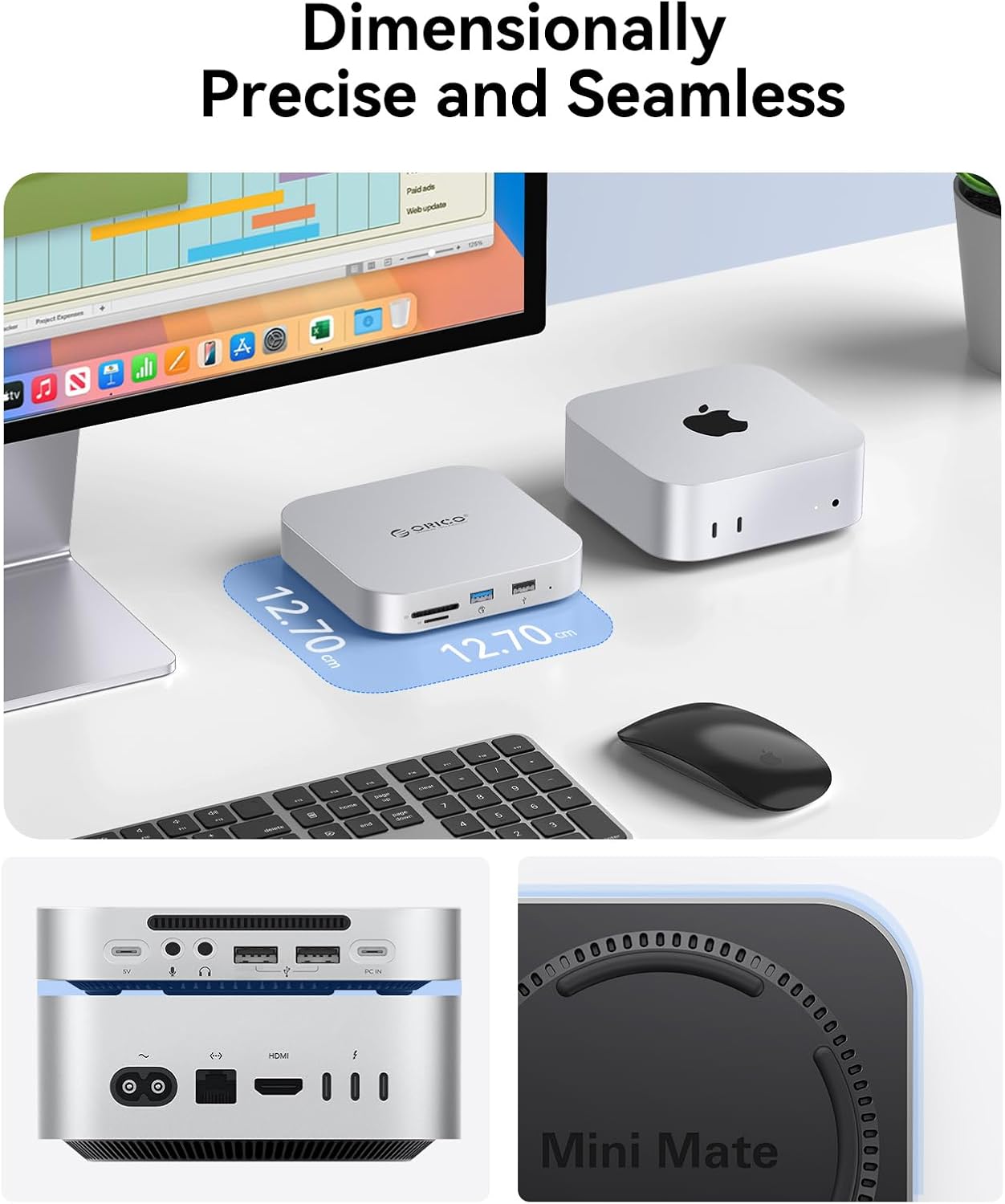 ORICO MiniMate SE Mac mini M4 4TB Storage & Docking Station, External SATA SSD (Non-Removable) 5Gbps(480MB/s), USB A*4, USB-C, SD/TF 3.0, 3.5mm Audio, Includes 2 Cables – M4SE