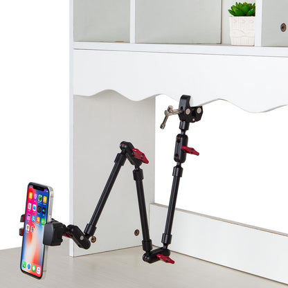 Adjustable Articulating Magic Arm with Clamp and Phone Holder Clip for Desk Mount, Desk Stand, Cell Phone Tripod