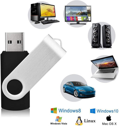 KEXIN 100 Pack 8 GB Flash Drive Bulk USB Flash Drive Thumb Drive Bundle USB Flash Drives Swivel Design Memory Stick USB 2.0 Black
