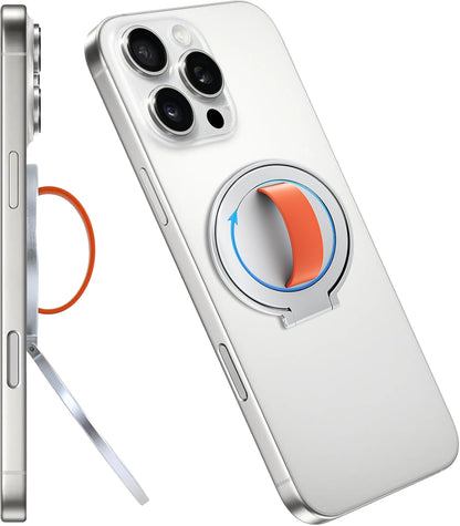 Grat 3 Magnetic Phone Grip Kickstand, [Durable Silicone Strap] 360° Rotatable Phone Loop Holder, Detachable Thin Ring Stand Compatible with Magsafe iPhone 16 15 14 13 12 Pro/max, Silver
