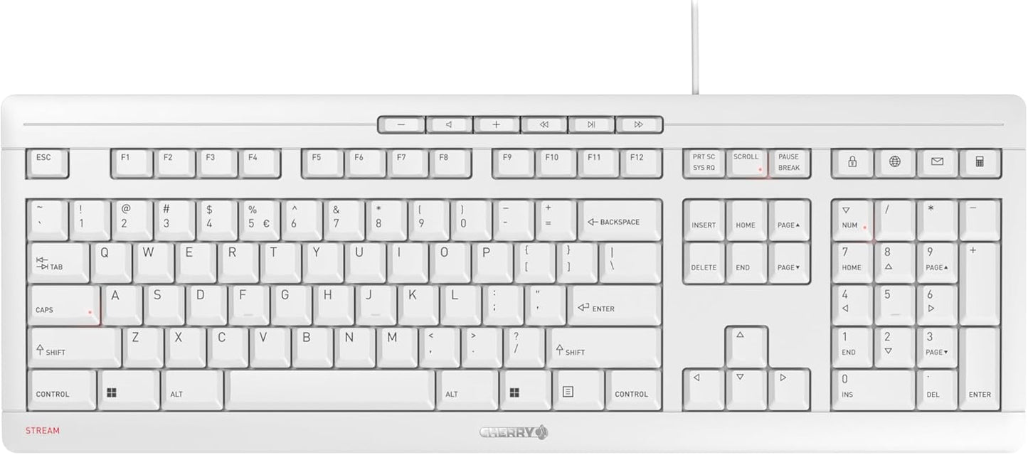 Cherry Stream Keyboard - Wired USB Keyboard - SX Scissors Mechanism - GS Approval - QWERTY – White