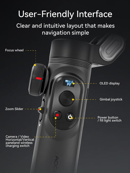 Gimbal Stabilizer for iPhone with AI Vision Sensor for Face Tracking, 3-Axis Phone Gimbal w/OLED Display for Vlog Recording, Compatible with iPhone/Android-Smart XPro AI Black