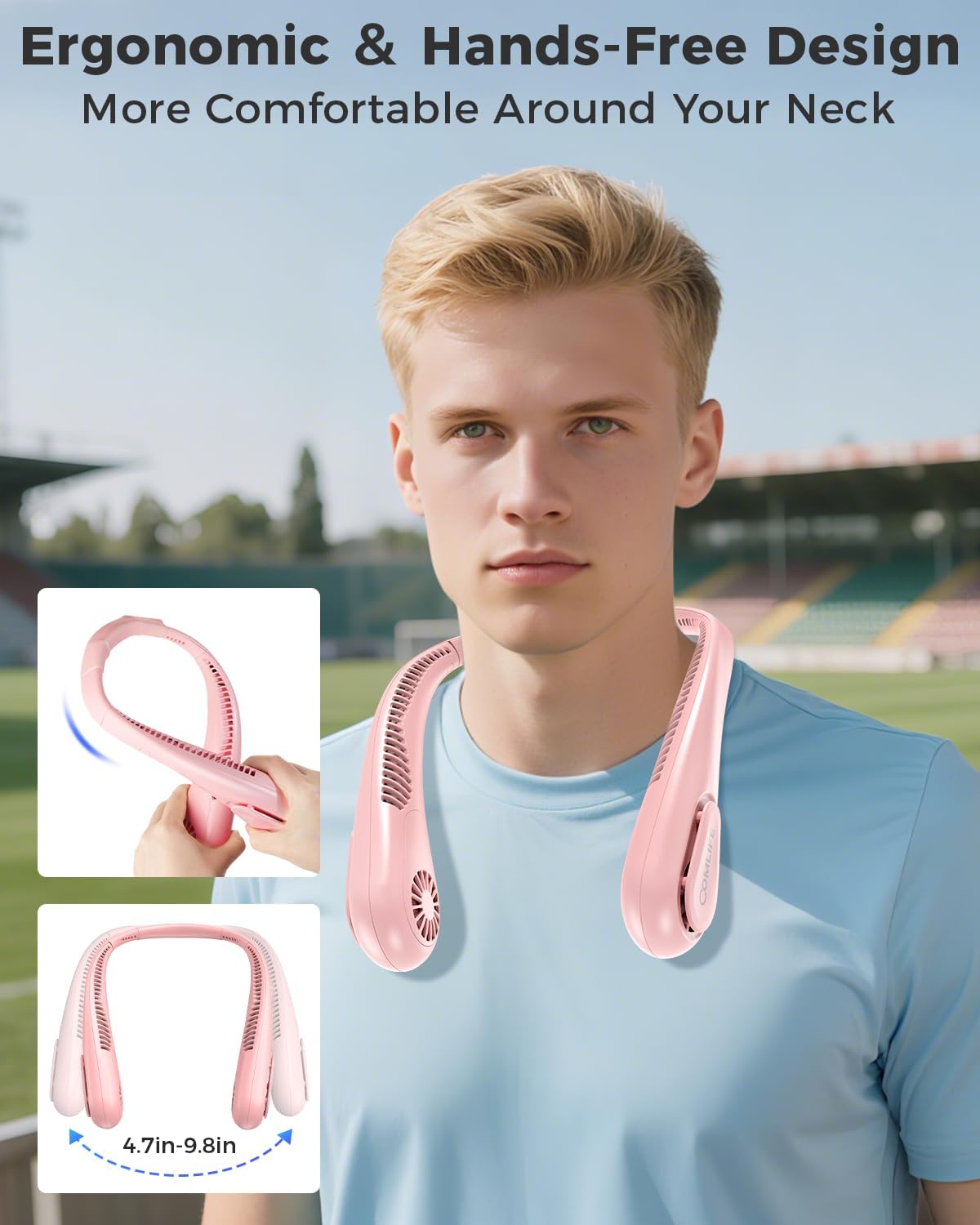 Portable Bladeless Neck Fan, 5000mAh Rechargeable Battery, 3 Speeds, Workout Essential, 360°Airflow, Twistable, Personal Wearable Neck Fan for Sports Outdoor Indoor, Gifts for Man Woman Family