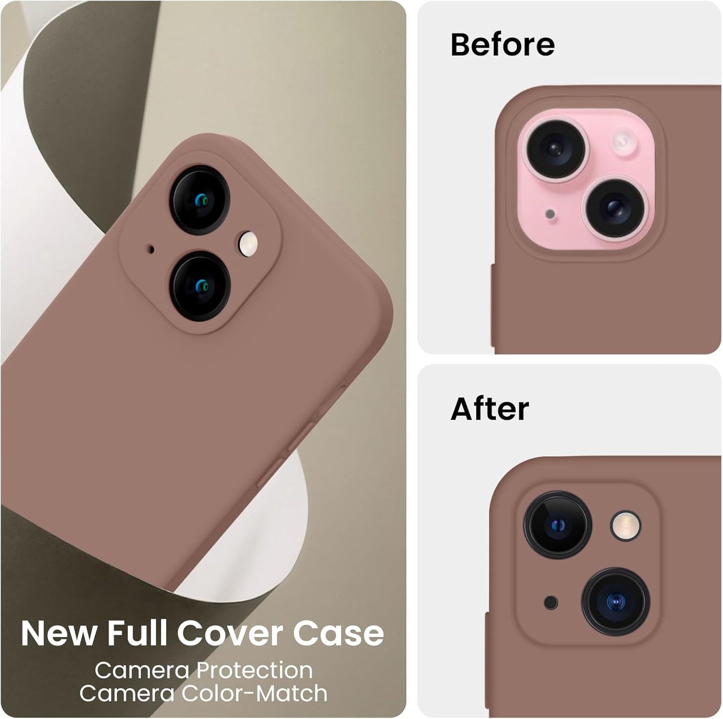 FireNova Designed for iPhone 15 Plus Case, Silicone [Camera Protection] Case with [2 Screen Protectors], Soft Anti-Scratch Microfiber Lining Inside, 6.7 inch, Light Brown