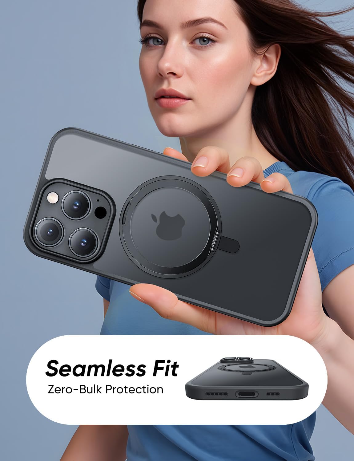 MAGIC JOHN 360° Rotatable Magnetic Invisible Stand for iPhone 15 Pro Max Case [Anti-Slip Grip] [Compatible with MagSafe] 16FT Shockproof for iPhone 15 Pro Max Case with Kickstand, Black