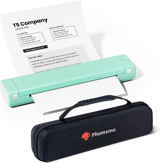 Phomemo Inkless Portable Printer for Travel - Wireless Thermal Printer Compatible with Phone & Laptop, Bluetooth Printers Supports 8.5" X 11" Letter Thermal Paper, Come with Carry Case