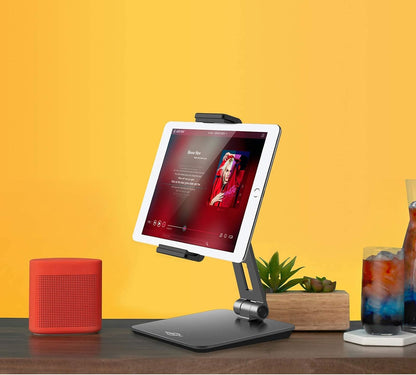 KABCON Tablet Stand,Tightness Adjustable Aluminum Alloy Tablet Stand for Desk, 360° Swivel Foldable Tablets Stands Dock for 4''-14''Tablets/Phone, iPad Series,Samsung Galaxy Tabs,Kindle Fire,Etc.