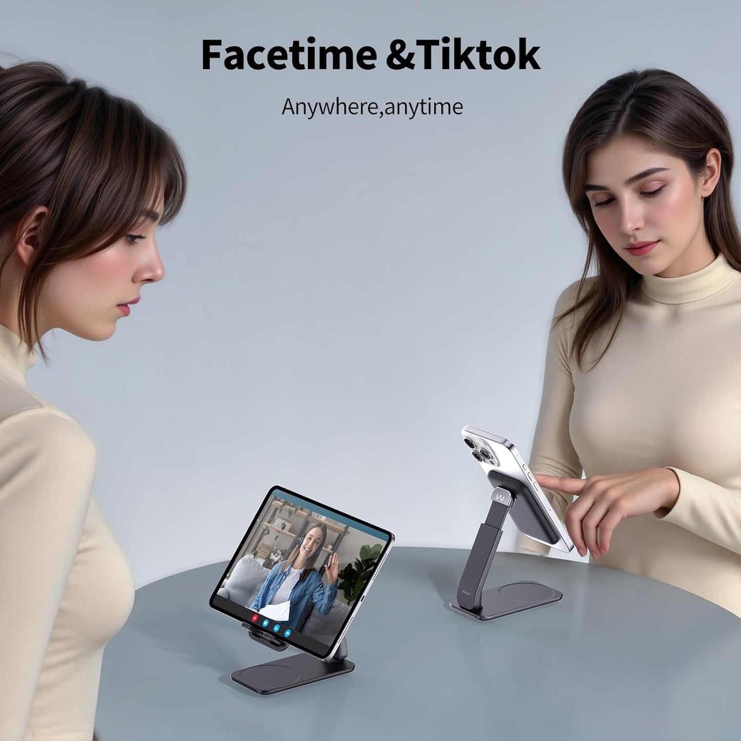 iWALK Magnetic Cell Phone Stand for Desk, Angle and Height Adjustable Mobile Phone Holder, Foldable Magnet Stand for iPhone 16 15 14 13 12 Pro Max and iPad, Cell Phone Holder for Samsung Galaxy, Black