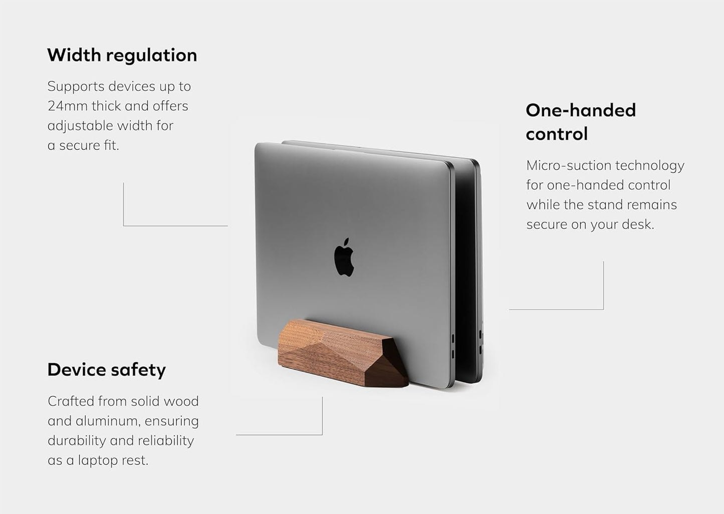 Oakywood Dual Laptop Dock, Vertical Laptop Stand Wood, Laptop Stand for Desk, Desk Organizer, Vertical Laptop Holder, Compatible with All MacBook Pro Air iPad, for 2 Device – 7,1x4,5x1,6”, Walnut