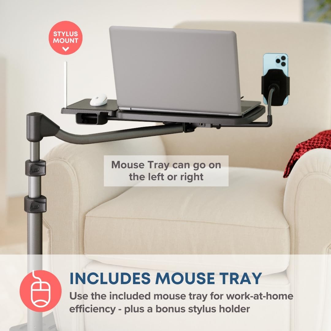 LEVO G2 V16 Mobile Laptop Stand Desk Rolling Cart with Phone Holder and Mouse Tray