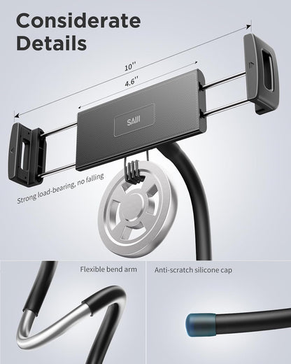 SAIJI iPad Stand, Adjustable Ergonomic Tablet Holder for Bed, Kindle Stand for Reading in Bed Fit for Tablet, Phone, Kindle, Portable Monitor, Switch and More 4.7"-17.3" Devices (Black)