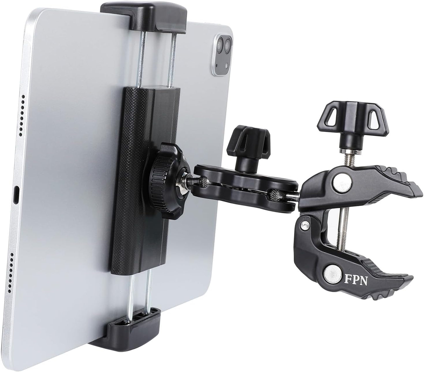 Tablet Holder for Microphone Stand/Treadmill/Spin Bike/Stroller/Golf Cart/Handlebar/Stationary Bike, Phone iPad Holder Mount for iPad Pro 12.9, Galaxy Tabs, iPhone(4.7-13”)