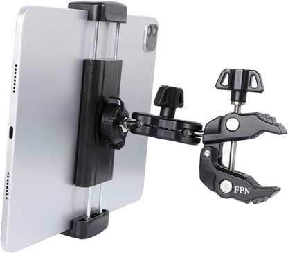 Tablet Holder for Microphone Stand/Treadmill/Spin Bike/Stroller/Golf Cart/Handlebar/Stationary Bike, Phone iPad Holder Mount for iPad Pro 12.9, Galaxy Tabs, iPhone(4.7-13”)