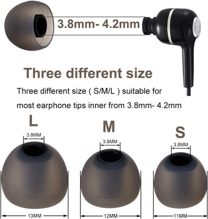 Earbud Tips Soft Silicone Earbuds Replacement Tips Fit for in-Ear Headphones(Inner Hole from 3.8mm - 4.2mm Earphones) 9 Pairs S/M/L