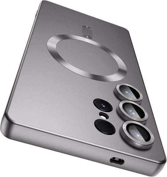Magnetic for Samsung Galaxy S25 Ultra Case [Compatible with MagSafe][Built-in Camera Lens Protector] Slim Soft Silicone Bumper Shockproof Metallic Luster Phone Shell (Gray)