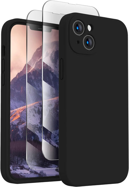 FireNova Designed for iPhone 14 Case, Silicone Upgraded [Camera Protection] Phone Case with [2 Screen Protectors], Soft Anti-Scratch Microfiber Lining Inside, 6.1 inch, Black