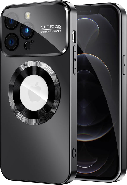 Magnetic for iPhone 12 Pro Max Case, Compatible with MagSafe, Built-in Camera Lens Protector, Logo View, Military Grade Drop Proof Phone Case Cover, Black