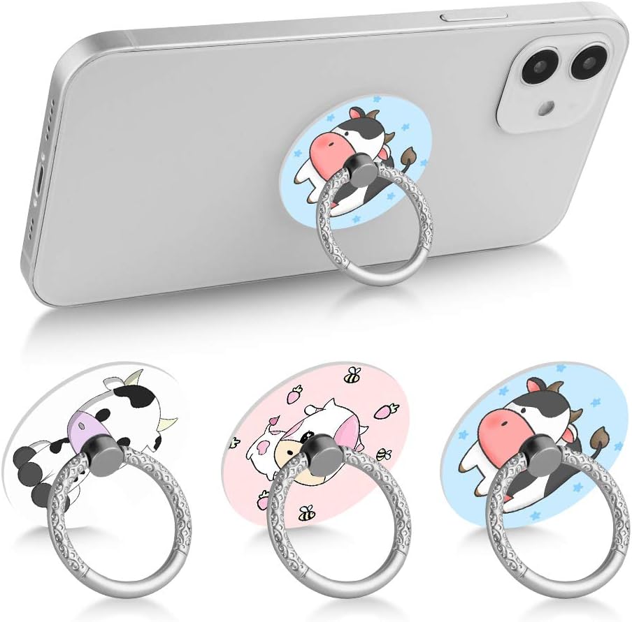 Bonoma Phone Ring Stand, 3 Pack Cute Cow 360 Degree Rotation Finger Grip Stand Holder Compatible with Smartphones and Tablets