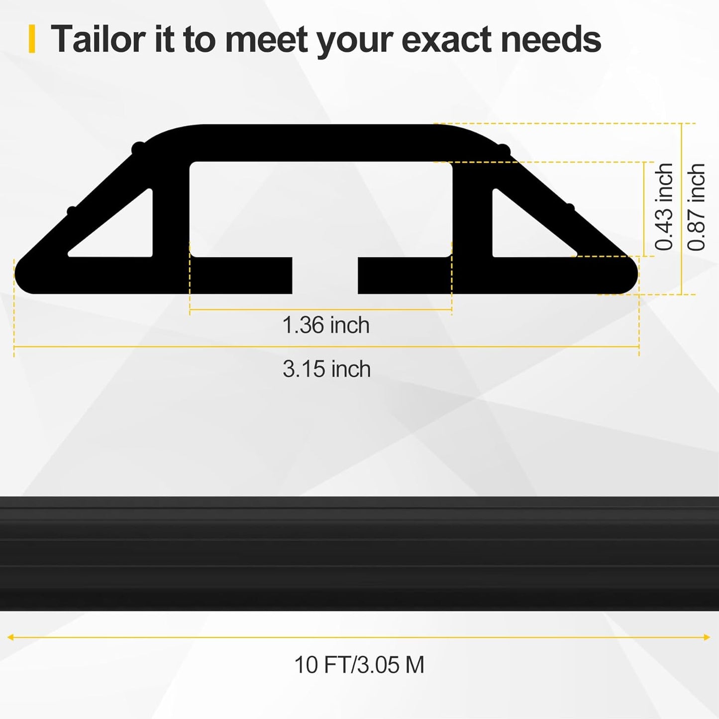 Floor Cable Cover 10Ft 2Pcs Heavy Duty PVC Cable Protector Electric Cord Hider Management Strip Extension Cord Covers Raceway for Wires Inner Channel 1.36" W x 0.43" H - Black