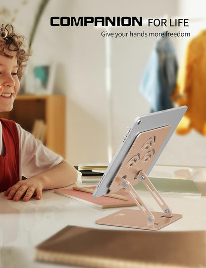 Tablet Stand, Adjustable Tablet Holder for Desk, Premium Aluminum Portable Holder for iPads, Kindle, Switch, and Smartphones, Fits 4-12" Devices Gold, Pro Size