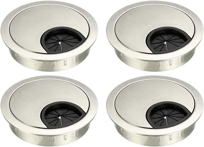 uxcell Cable Hole Cover, 2.1Inch/53mm Zinc Alloy Desk Wire Cord Cable Grommets Hole Cover for Office PC Desk Cable Cord Organizer, 4Pcs Wire Drawing Silver