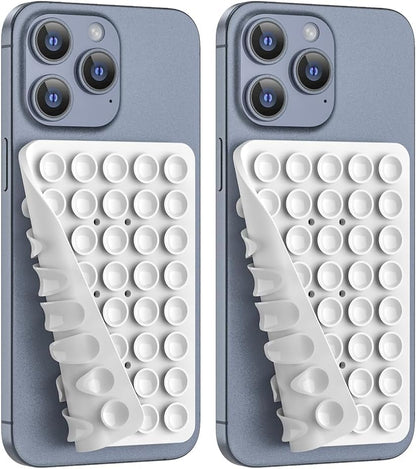 2PACK Silicone Double Sided Suction Phone Case Mount, Detachable Hands Free & Strong Grip Holder for Selfies & Videos, Compatible iPhone Android (White, 2Pack 40 Suction Cups)