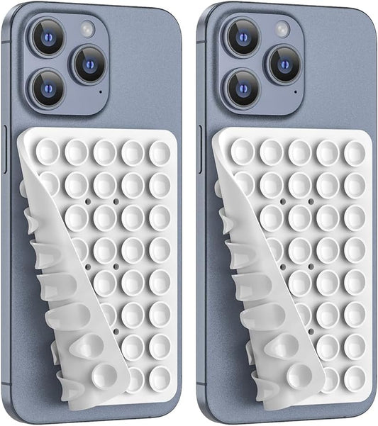 2PACK Silicone Double Sided Suction Phone Case Mount, Detachable Hands Free & Strong Grip Holder for Selfies & Videos, Compatible iPhone Android (White, 2Pack 40 Suction Cups)