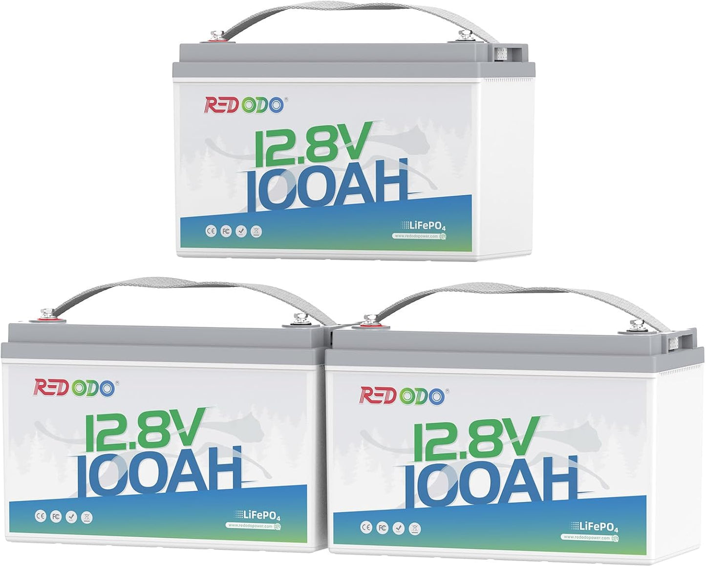 Redodo 3 Pack 12V 100Ah Lithium LiFePO4 Battery, Group 31 Battery Built in 100A BMS, Up to 15000 Cycles, 10 Years Lifetime, Perfect for RV, Off Grid, Solar, Marine, Trolling Motor