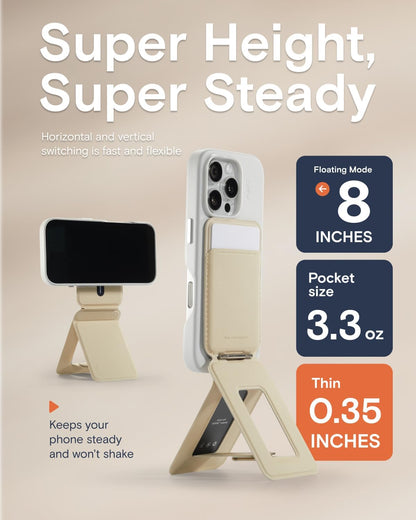 MOFT Phone Tripod Wallet for iPhone, Mulit-Angles, Portable Phone Stand, MOVAS Vegan Leather Magnetic Wallet, Strong Magnets, NFC Card Holder, Travel Essential, Earthen Beige (with Card Slot)