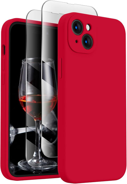 FireNova Designed for iPhone 15 Case, Silicone Upgraded [Camera Protection] Phone Case with [2 Screen Protectors], Soft Anti-Scratch Microfiber Lining Inside, 6.1 inch, Deep Red