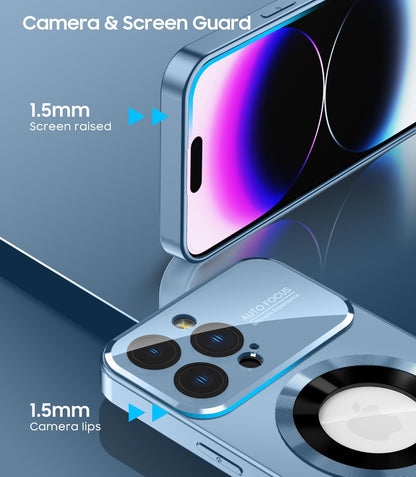 Magnetic for iPhone 14 Pro Max Case, Compatible with MagSafe, Built-in Camera Lens Protector, Logo View, Military Grade Drop Proof Phone Case Cover, Sierra Blue