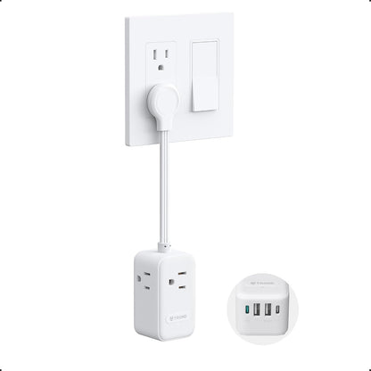 TROND Outlet Extender with 6 Inch Cord - Multi Plug Wall Outlet with PD 20W USB C Plug Adapter, Ultra Short Extension Cord, 3 Way Power Splitter for Bathroom Kitchen Office Dorm Travel Essentials
