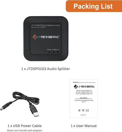 J-Tech Digital Optical Splitter 1 in 3 Out for TV, Toslink Splitter 1x3 SPDIF Audio Splitter 1:1 Transmission Support LPCM2.0, DTS, Dolby Digital
