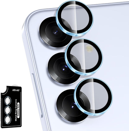 for Samsung Galaxy S25 Camera Lens Protector, Individual Metal Ring Tempered Glass Lens Cover, [Strong Adsorption] Scratch Resistant Ultra-Thin HD Clear Lens Cover, 1 Set-Blue Ring