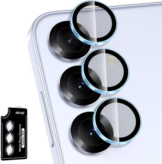 for Samsung Galaxy S25 Camera Lens Protector, Individual Metal Ring Tempered Glass Lens Cover, [Strong Adsorption] Scratch Resistant Ultra-Thin HD Clear Lens Cover, 1 Set-Blue Ring