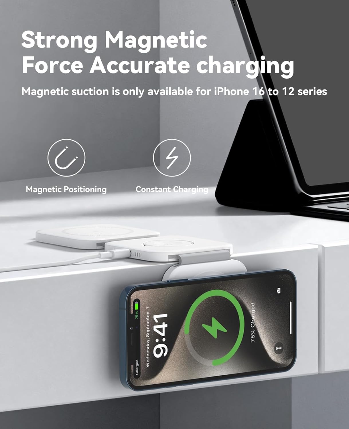 3 in 1 Charging Station for Apple Multiple Devices, Foldable Magnetic Fast Wireless Charger Dock, Travel Charging Pad for iPhone 16 15 14 13 12 Pro Max Plus Apple Watch Series & AirPods 4/3/2/Pro