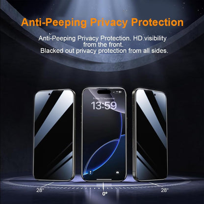 OneFish Privacy Screen Protector for IPhone 16 Pro Anti-Spy Tempered Glass Dust-Free Bubble-Free Anti-Fingerprint 9H Scratch Protection & Hassle-Free Installation Frame [2-Pack]