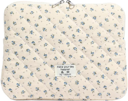 Puffy Laptop Sleeve 13-15.6 Inch Cute Quilted Laptop Protective Case Padded Floral Computer Sleeve for MacBook (A-Blue, 11 Inch)