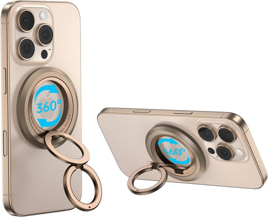 SYNCWIRE Magnetic Phone Ring Holder for MagSafe, 360° Rotation Dual Sided Magnet Grip Cell Phone Ring Stand Finger Kickstand Compatible with iPhone 16 15 14 13 12 Pro Max fits MagSafe - Desert Gold