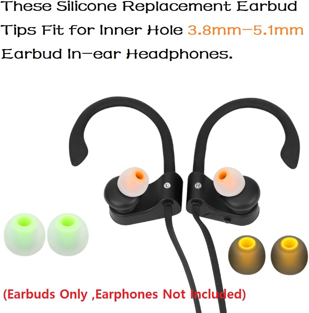 Silicone Earbud Tips Replacement (S/M/L) - Fit for Inner Hole 3.8mm-5.1mm - 9 Pairs - Headphone Ear Tips - Yellow, Orange, Green