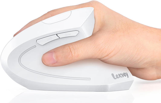 Lekvey Ergonomic Mouse, Vertical Wireless Mouse, Rechargeable 2.4G Optical Carpal Tunnel Mice with USB Receiver: 1000/1200 / 1600 DPI, 6 Buttons, for Laptop, Computer, PC, Desktop, Notebook, White