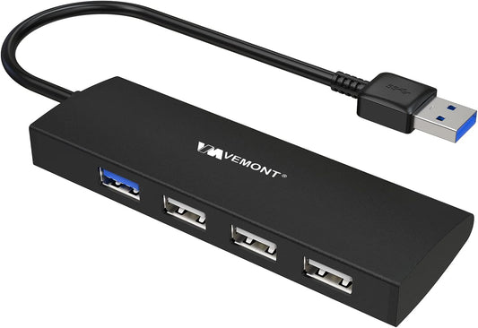 USB Hub,VEMONT 4-Port USB 3.0/2.0 HUB,Ultra Slim Portable High-Speed USB Splitter Applicable for PC Laptop, Desktop, Notebook, MacBook and More