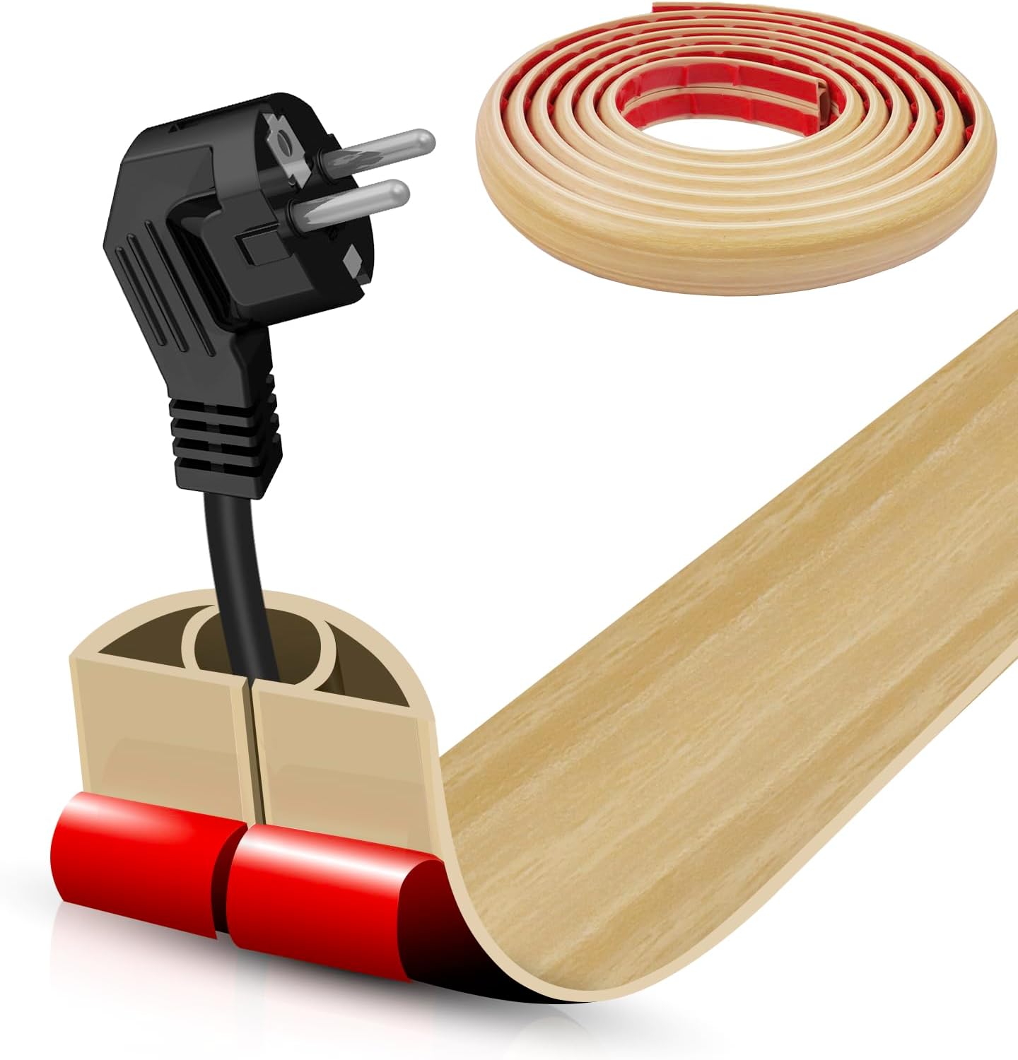 Floor Cord Cover Self Adhesive Cord Hider,20FT Cable Management, Extension Strip Protector for Wires, Prevent Cable Trips for Offices, Gyms, Exhibitions Cavity:0.39"(W) x 0.27"(H) WoodLightyellow