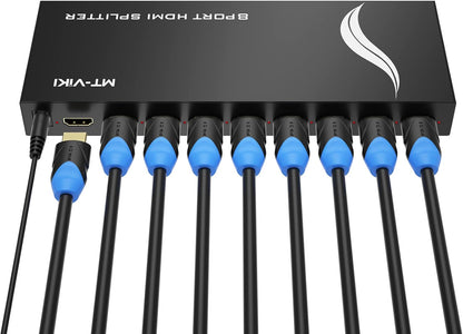 MT-VIKI 4K 1x8 HDMI Splitter 1 in 8 Out, 8 Port Powered HDMI Splitter Multi Monitor Outputs 3D 4Kx2K@30Hz for Projector, HDTV