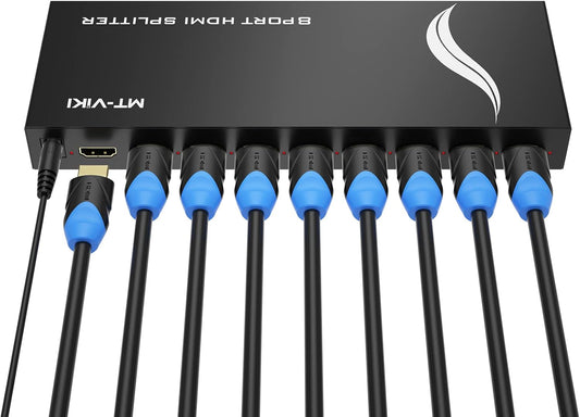 MT-VIKI 4K 1x8 HDMI Splitter 1 in 8 Out, 8 Port Powered HDMI Splitter Multi Monitor Outputs 3D 4Kx2K@30Hz for Projector, HDTV