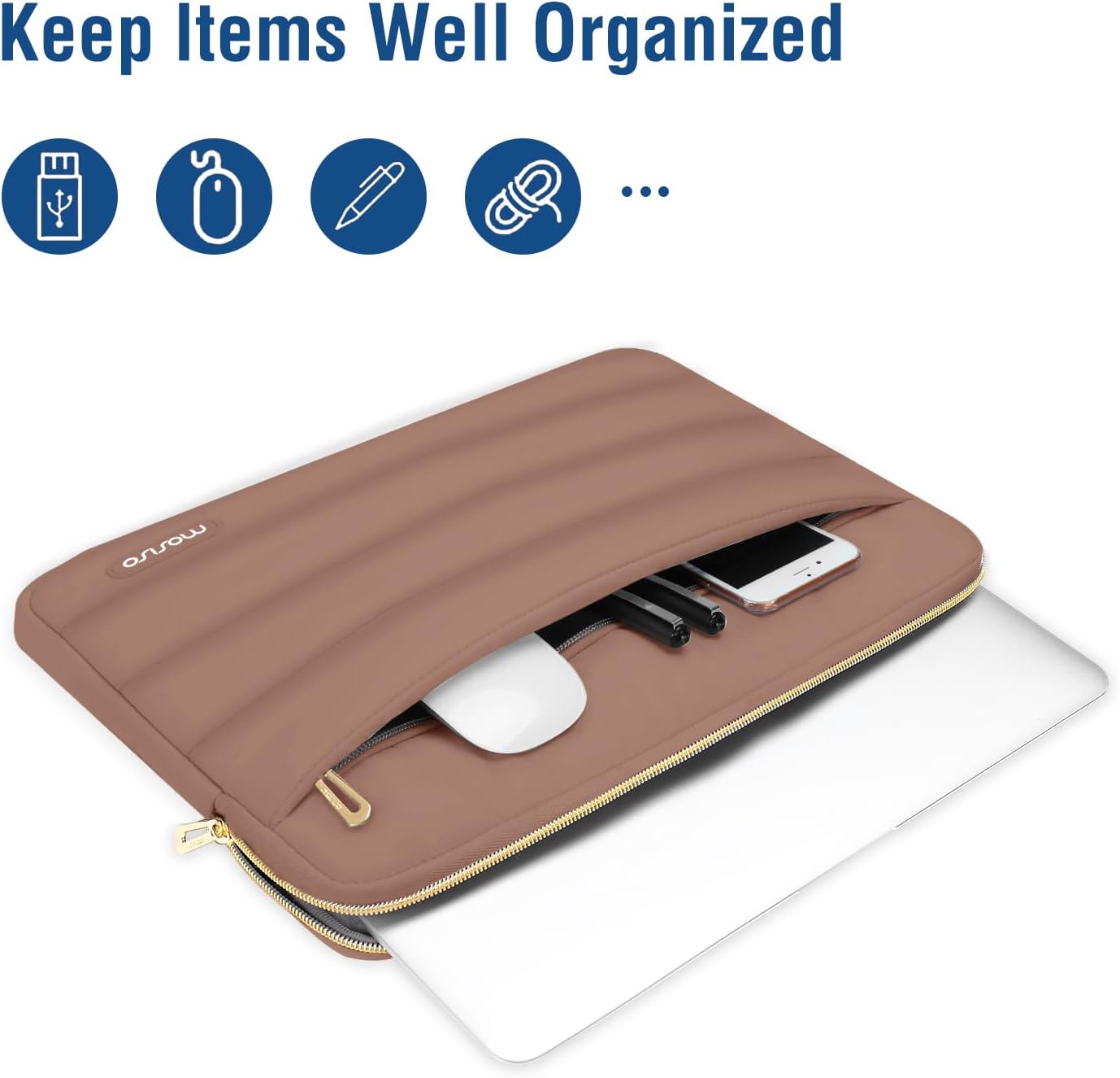 MOSISO 15-15.6 inch Laptop Case, 16 inch Puffy Laptop Sleeve Compatible with MacBook Pro 16, HP Dell ASUS Acer Toshiba Lenovo Notebook Computer, Polyester Horizontal Bag with Small Case, Mocha