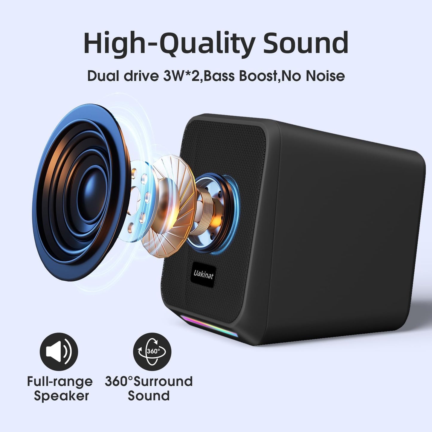 Computer Speakers,with 7 Colorful RGB Lights, Headphone Jack, Enhanced Bass and Volume Control, PC Speakers USB Powered Gaming Speakers for Laptop Monitor PC Tablet Phone