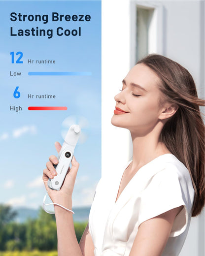 SWEETFULL Portable Handheld Mini Fan with LED Display, 3-in-1 Personal Foldable USB Rechargeable Hand Held Fan & Flashlight for Travel, Lash Eyelash, Cute Small Pocket for Women, Girls