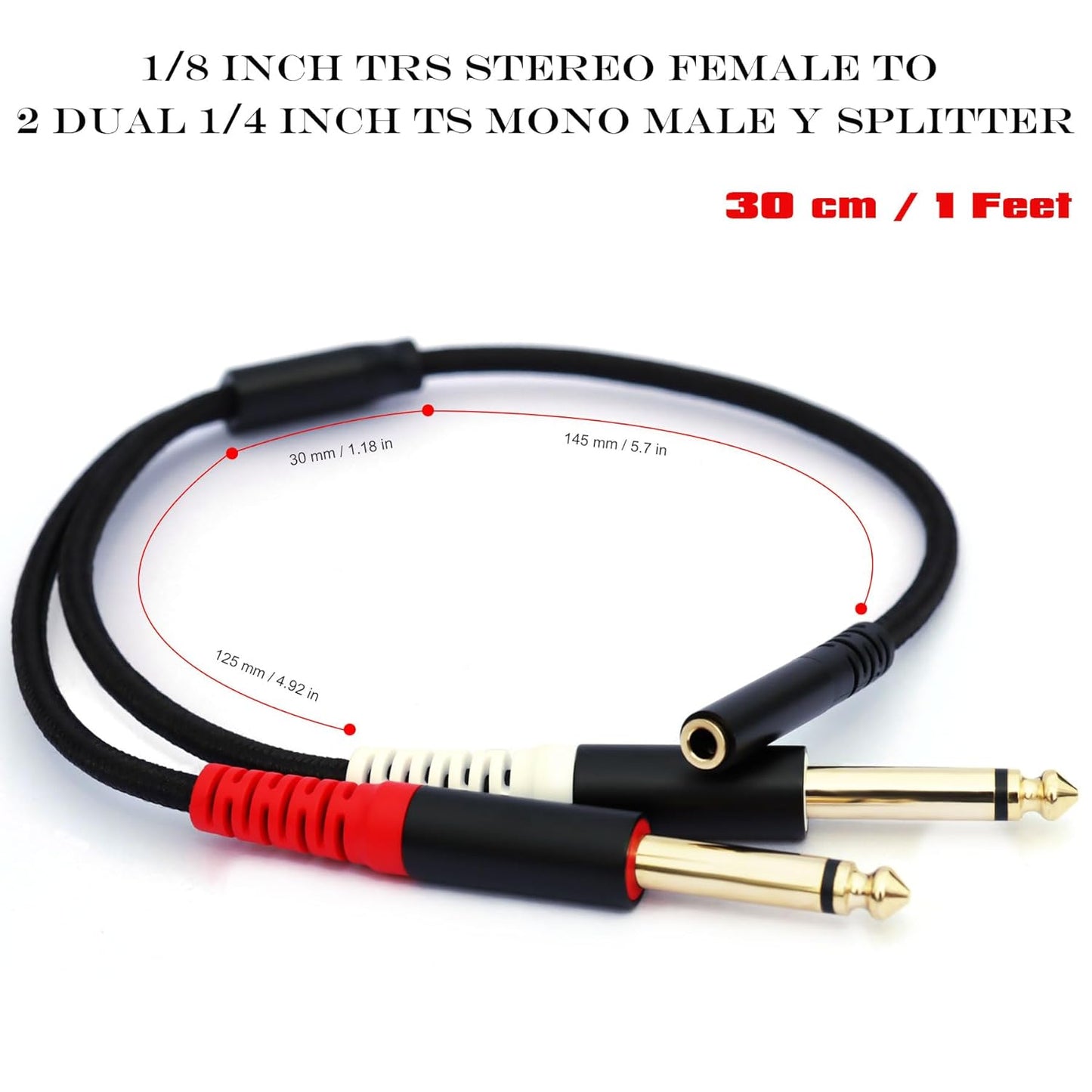 3.5mm to 1/4 Adapter Cable, 3.5mm TRS Female to Dual 1/4 inch TS Male Y Splitter Cable Adapter, Mini Jack Stereo to 2 Quarter inch Mono Insert Cable - 1 ft