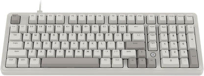 FIRSTBLOOD ONLY GAME. AK980 Wired Mechanical Keyboard, 101Keys Full Layout, Gasket Mount, Hot-Swappable USB Gaming Keyboard with Red Switches, Anti-Ghosting, Retro Grey-White